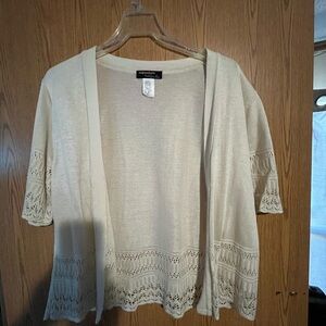 Robbie Bee Cream Open-Front Lace-Hem Cardigan